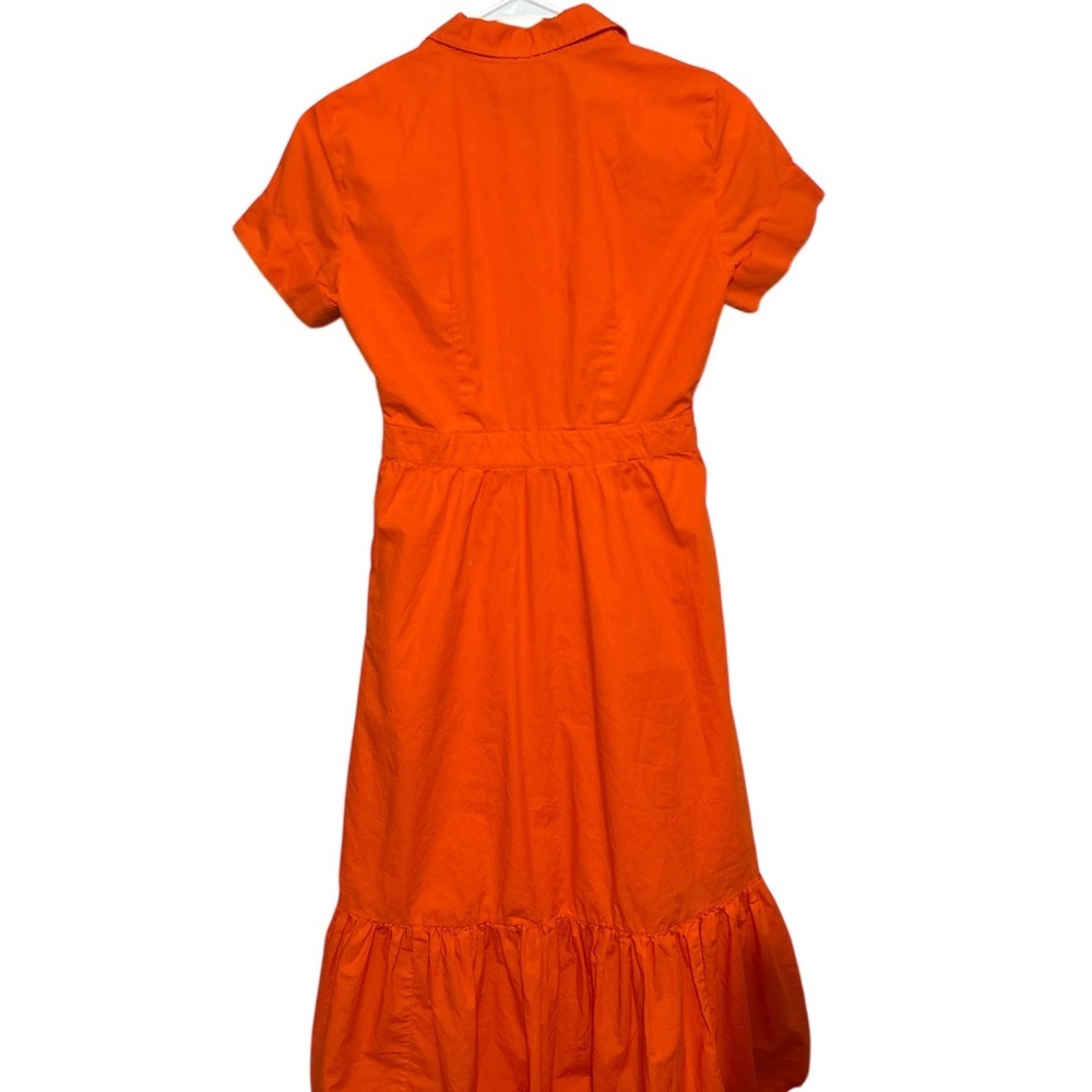J.Crew Orange Poplin Maxi Dress Ruffle Button Front Short Sleeve Tiered Hem 00P - Picture 3 of 6